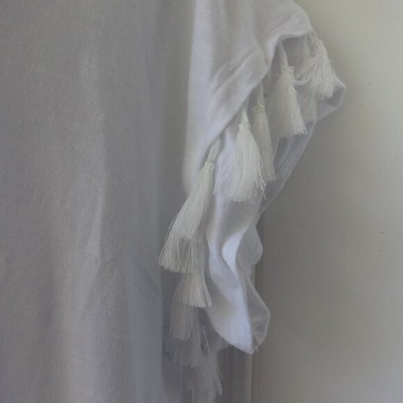 For The Republic 2X  v neck top, white cotton, ruffles and tassels cap sleeves - Picture 4 of 6